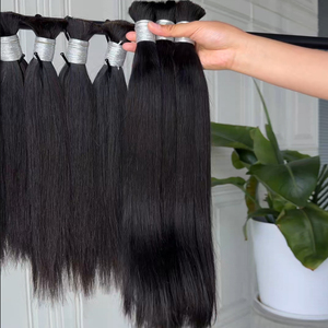 Cheveux humains lisses en vrac pour tressage, cheveux brésiliens Remy vierges, noir naturel, pointes épaisses, sans trame, extensions - Product Image 3