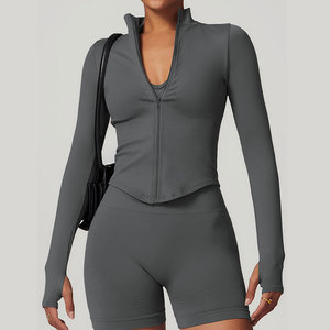 Giacca Sportiva da <span class=keywords><strong>Donna</strong></span> a Maniche Lunghe Traspirante ad Asciugatura Rapida con Collo Alto per Yoga, Corsa e <span class=keywords><strong>Fitness</strong></span> all'Aperto, Taglie Forti - Offerta Speciale - Product Image 2