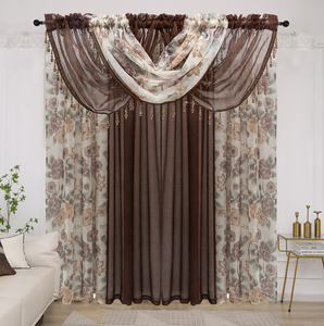 Voilages Imprimés Transparentes au Design Moderne, Ensemble de 7 Pièces avec Cantonnière Prête à Poser pour Salon - Product Image 3