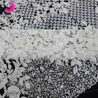HY3575 Tissu de Mariée Français Classique de Luxe, Dentelle Blanche 3D Lourde Perlée avec Sequins, Vente en Gros Asobei