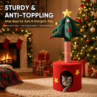 Arbre à chat de Noël avec niche douillette, poteau à gratter en sisal, maisonnette en velours Teddy pour chaton, décoration de Noël pour animaux de compagnie OEM ODM