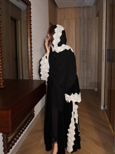 OEM/ODM Set di Tre Pezzi Abaya Dubai alla Moda per Donne Musulmane, Vestito in Velluto, <span class=keywords><strong>Kimono</strong></span> Abaya Aperto, Set Hijab, Cardigan Modesto con Pizzo - Product Image 6