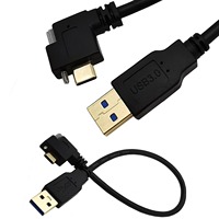 Cable de Carga y Datos USB 3.0 a USB Tipo C Macho en Ángulo Descendente a la Derecha de 90 Grados con Bloqueo de Tornillo, Personalizado y de Carga Rápida
