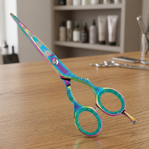 Ciseaux de coiffure professionnels Rainbow en acier inoxydable à pointe fine pour droitiers, manche moyen - Product Image 2