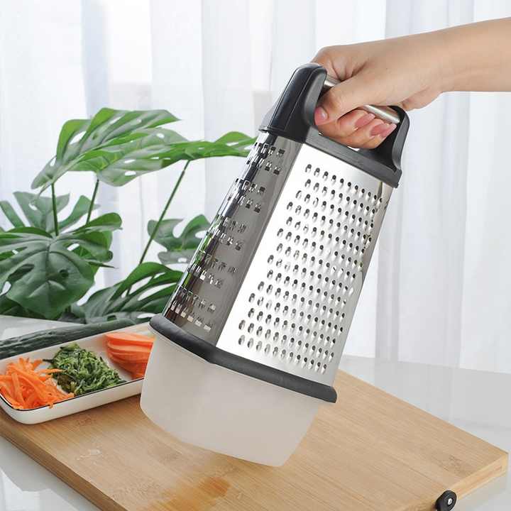 4-Sided Stainless Steel Grater Kitchen Tool Parmesan Cheese Vegetables Ginger Speedy Slicer With Detachable Storage Container