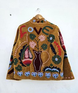 Velvet Hand Embroidered Animal Print Breathable Cotton Customized Color Ethnic <b>Jacket</b> Indian Festive Wear Designer <b>Shrug</b> Gift - Product Image 1