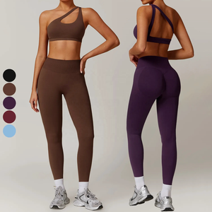 Asymétrique pour femmes pour soutien-gorge de sport ensembles d'entraînement de gymnastique sans couture amovible rembourré solide Fitness soutien-gorge respirant extensible dans les quatre sens - Product Image 1