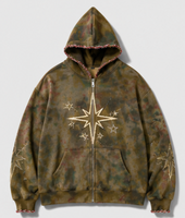 Sweat à capuche zippé camouflage délavé vintage personnalisé, veste streetwear épaisse, fabricant OEM ODM marque privée
