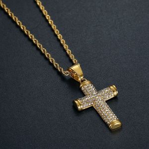 Titanium Steel <b>Cross</b> Pendant Necklace With Rhinestones Pave Setting Unisex Gift Jewelry - Product Image 4