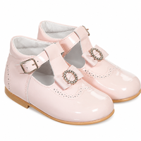 Chaussures Mary Jane à bride en T pour filles, en cuir verni, pour fêtes et mariages, avec nœud orné de pierres scintillantes
