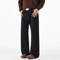 Pantalon en jean noir coupe droite de haute qualité - Pantalon tendance homme automne/hiver - Pantalon décontracté ample style streetwear américain