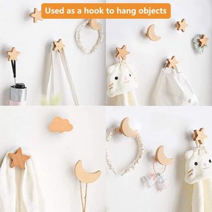 Diseño de lujo Manija de cajón de madera natural Estrella Luna Nube Sombrero Ganchos Montado en la pared Dormitorio Niños Colgando Ropa Ganchos de pared de madera - Product Image 4