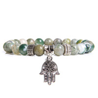 Pulsera de Piedras de Ágata Musgosa de 8mm Hecha a Mano para Mujer, Amuleto de Ojo Turco, Joyería de Yoga y Meditación, Pulsera de Piedras Curativas