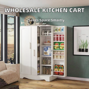 Mobili per Organizzazione e Stoccaggio in Legno, Moderni Armadi da <span class=keywords><strong>Cucina</strong></span> <span class=keywords><strong>con</strong></span> Ante Alte e Ripiani Regolabili, 5 Ripiani - Product Image 3