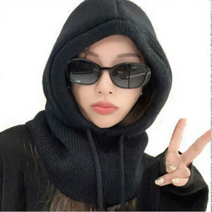 Balaclava d'hiver unisexe en tricot avec cache-cou, bonnet, masque et protège-oreilles, réglable, style courant - Product Image 3