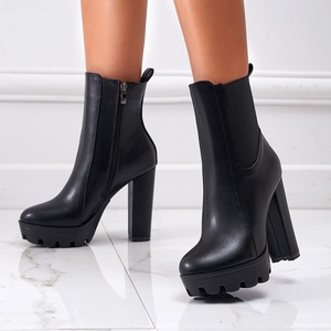 New Thick Heel Waterproof Platform Elastic Rubber Band Short Boots with <b>Head</b> Street <b>Style</b> Zip Closure 35-42 Sizes Ankle Height - Product Image 1