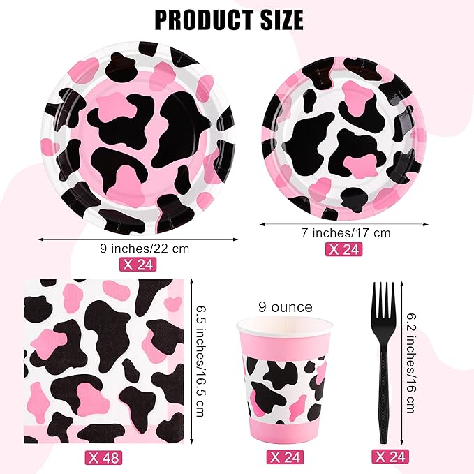 Ensembles de vaisselle de fête à motif vache rose *144