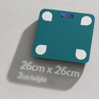 Báscula Inteligente Bluetooth para Grasa Corporal, Verde Azulado, Vidrio Templado con Pantalla LCD de Temperatura Ambiente para Baño, Seguimiento Preciso