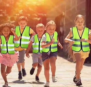 Chaleco de seguridad de alta calidad para niños de alta visibilidad con cremallera para actividades escolares al aire libre con logotipo