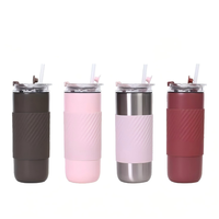 Gobelet isotherme à double paroi avec logo personnalisé JUNVOY, poignée en silicone antidérapante, tasse à café en acier inoxydable, mug de voyage avec couvercle