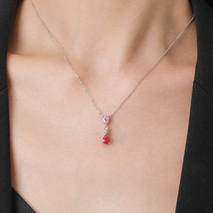 Teardrop Pink <b>Ruby</b> Zircon 2Pcs Jewelry Set Dangle Drop <b>Necklace</b> Earrings Women Bridal Wedding Jewelry Set - Product Image 5