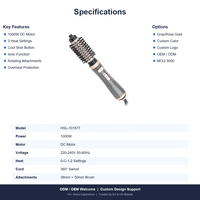 Brosse coiffante à air chaud 1000W avec moteur DC, 3 vitesses, fonction air froid, ionique, brosse ronde rotative 38mm 50mm, cordon pivotant à 360°, OEM ODM