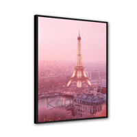 Impression d'art numérique 40x50cm : Paysage romantique moderne de la Tour Eiffel de Paris au coucher du soleil rose éclatant, encadré numérique pour décoration murale