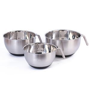 Tazón para Mezclar Huevos Plano y Antideslizante con Base de Silicona Personalizable, Asa/Tapa de Acero Inoxidable para Panadería, Masa, Frutas y Otros - Product Image 5