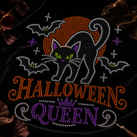 Transferts thermocollants personnalisés pour Halloween : Reine des chats noirs, strass thermocollants, appliques à repasser, prix de gros