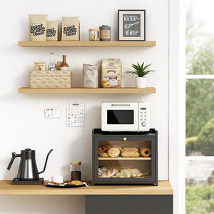 Boîte à pain en bambou double couche avec porte à clapet en acrylique, rangement de cuisine pour boulangerie pâtisserie, grande taille, couleur unie - Product Image 2