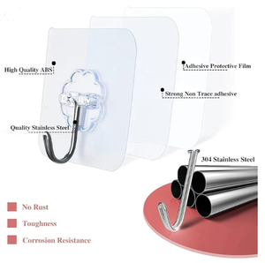 Strong Adhesive Non-Perforated Waterproof Enlarged Transparent Stainless Steel Bathroom Kitchen <strong>Wall</strong> <strong>Hook</strong> - Product Image 6