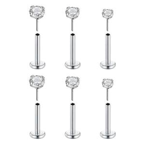 Piercing <span class=keywords><strong>Labret</strong></span> de Titanio Getta Profesional ASTM-F136 16g 18g 20g con Extremo de Disco Plano Doble, Zirconia Cúbica Transparente, Rosca F, Sin Rosca - Product Image 2