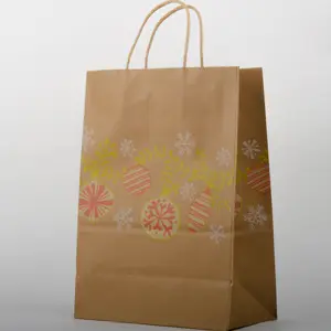 Craft Kraft Paper Bag With Handles Eco Recycle Custom Logo Printed Take Away Grocery Shopping Take Out Fast Food Packaging Brown