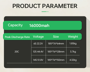 Batterie de drone à vente directe d'usine 4S 6S 8S 12S 29.6V 16000mAh 187Wh/kg 20C à décharge rapide, d'origine usine - Product Image 3