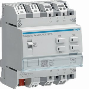 TYAS604D compatibile con l'attuatore di commutazione Hagers KNX Secure 4 uscite 16A AC1 230V C-load 4M - Product Image 1
