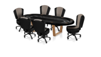 Table de poker ovale 70 Plus, 96 po x 43 po, avec porte-gobelets en forme de piste de course, tissu bleu Speed Cloth, pieds en acier inoxydable