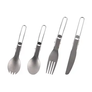 Tomaat Oem Puur Titanium Draagbaar Servies Set Vierdelige Outdoor Camping Vouwmes, Vork En Lepel