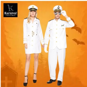 ملابس تنكرية للنساء لحفلات هالوين أو كرنفال للبيع بالكامل من شركة ODM فستان أبيض موحد مع قبعة وحزام - Product Image 1