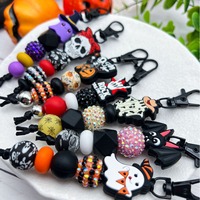 Porte-clés créatif chauve-souris fantôme effrayant, en silicone, technique de tissage perlé, style poupée de dessin animé, fait main, réutilisable, sûr, cadeau d'Halloween