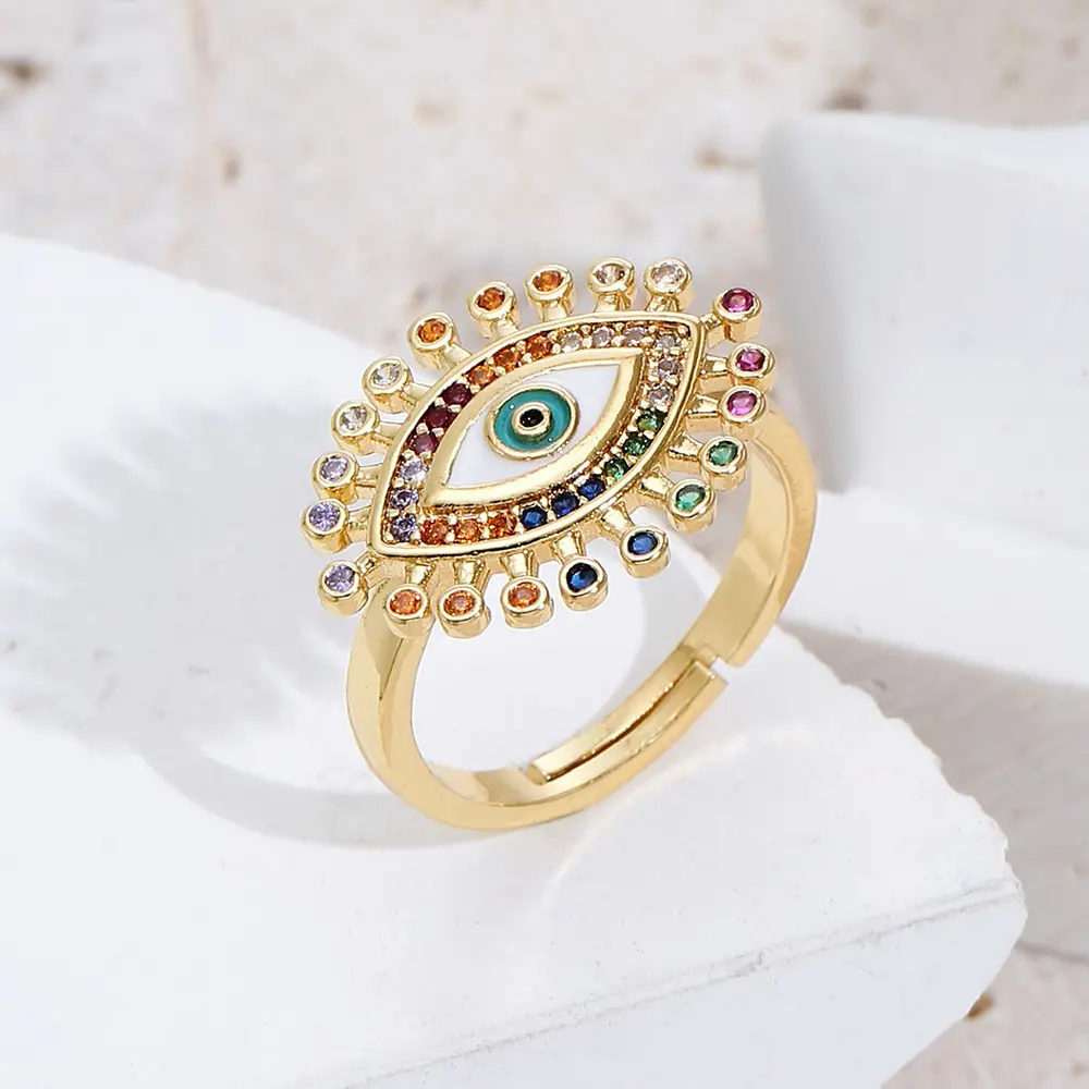 New Arriving 18K Gold Plated Devil Eyes Rings Colorful Diamond Adjustable Ring Copper Fine Jewelry Accesorios De Moda