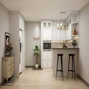 Armoires de cuisine en contreplaqué sur mesure - Style classique moderne, armoire blanche avec comptoir de bar, meubles de cuisine élégants pour la maison - Product Image 1