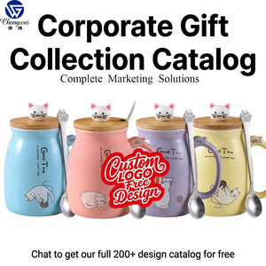 Schattige katten keramische koffiemok met deksel, pootjeslepel & onderzetter - in voorraad, cadeauverpakking 400ml - Product Image 1