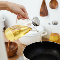 Distributeur d'huile en verre borosilicate avec bec anti-goutte et échelle graduée, couvercle en acier inoxydable pour cuisine, distributeur de vinaigre