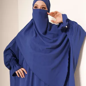 Muçulmano tradicional Longo Chiffon Hijab Khimar Niqab Malásia Árabe Oração Islâmica do Ramadã Abaya Khimar Hijab com Niqab