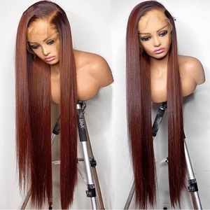 Perruque Lace Front Wig lisse 13x4, perruques Lace Frontal Transparent pour femmes <span class=keywords><strong>Auburn</strong></span> Brown, perruques de cheveux humains #33 - Product Image 1