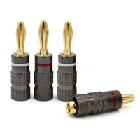 Nouveaux connecteurs banane en métal gunmetal plaqués or 24 carats, connecteur banane 4 mm avec verrouillage à vis pour prise audio, enceintes, blanc et rouge