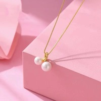 Abalorio de joyería de oro puro auténtico de 18 quilates para collar, Oro Sólido de 18 quilates, doble perla de agua dulce, colgante de oro, joyería al por mayor
