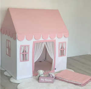 KIDS Playhouse Tente de maison de jeu en toile <span class=keywords><strong>rose</strong></span> <span class=keywords><strong>et</strong></span> blanche <span class=keywords><strong>Tipi</strong></span> en coton Tente pour enfants - Product Image 1
