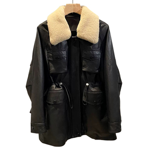 Weshallo Manteau d'hiver en cuir de mouton véritable chaud pour femmes Veste <span class=keywords><strong>mi</strong></span>-<span class=keywords><strong>longue</strong></span> en cuir de duvet d'oie avec col en fourrure de laine - Product Image 4