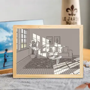 Led Light Frame Wooden Photo Picture Frame Painting Sunshine Luminous Painting Rechargeable